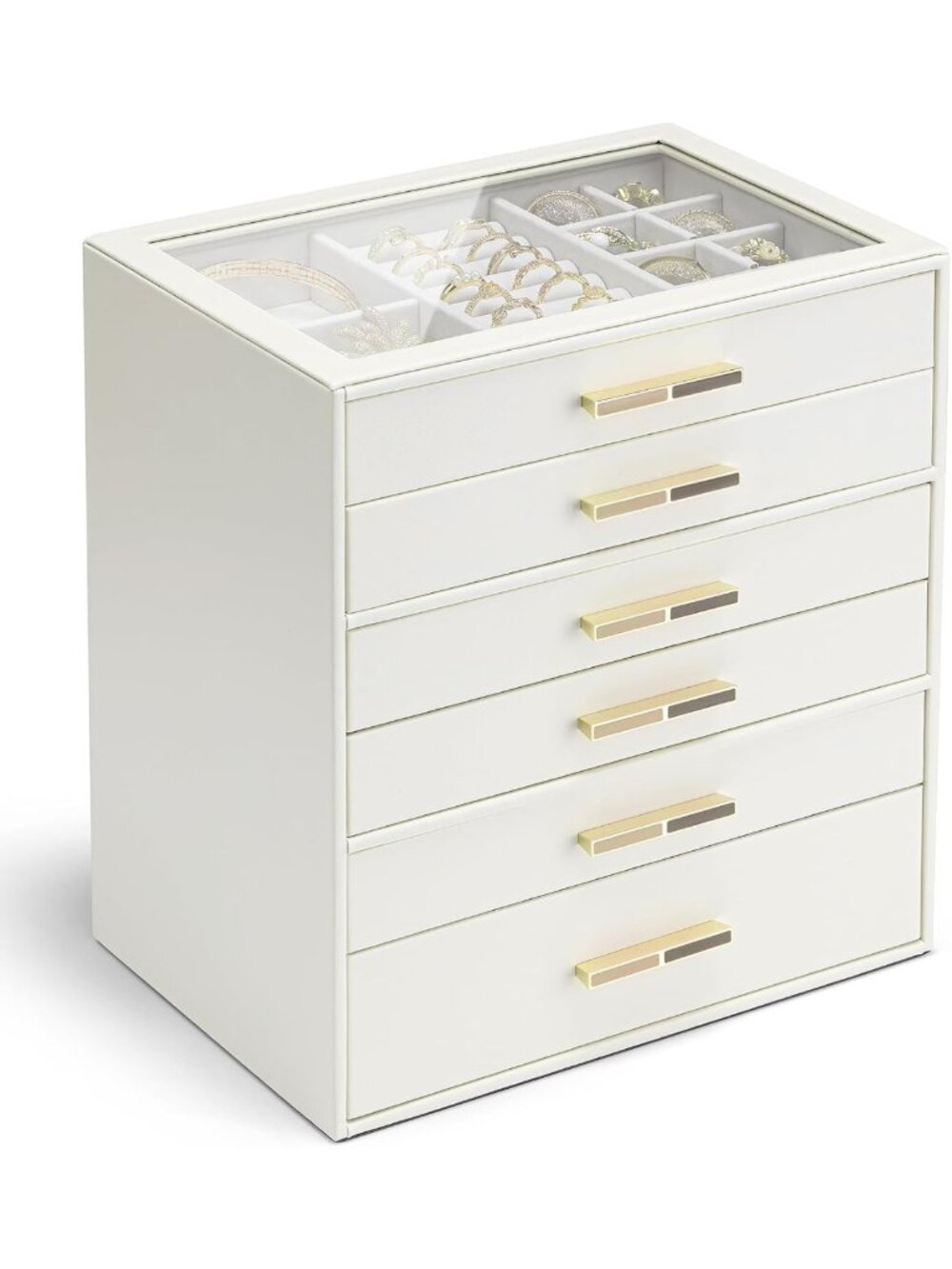 Elegant Jewelry Box Organizer with 6-Layer Storage Drawers & Glass Window